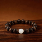 Rushou Bracelet – Aged Jinnanmu Wood with Natural White Nephrite Jade Bead