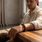 Houtu Bracelet – Aged Jinnanmu Wood with Natural Golden Brown Tiger's Eye Bead