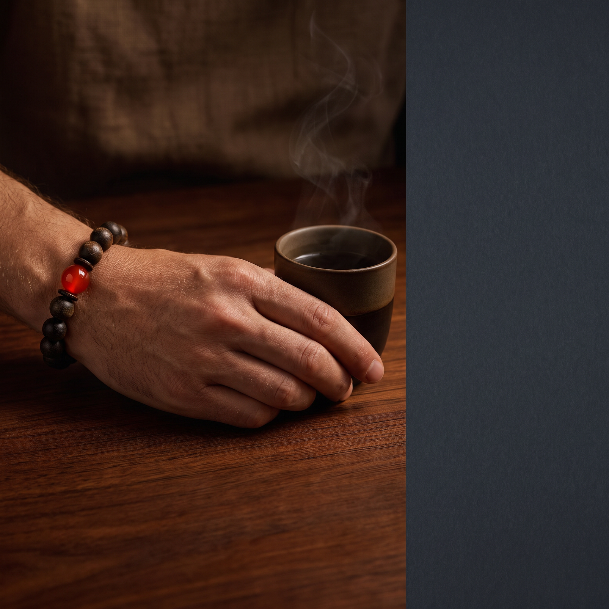 Zhurong Bracelet – Aged Jinnanmu Wood with Natural Red Nephrite Jade Bead