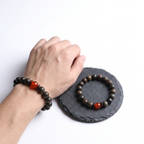 Zhurong Bracelet – Aged Jinnanmu Wood with Natural Red Nephrite Jade Bead