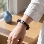 Xuanming Bracelet – Aged Jinnanmu Wood with Natural Translucent Nephrite Jade Bead