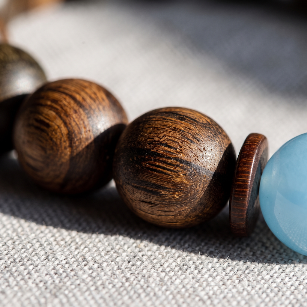 Xuanming Bracelet – Aged Jinnanmu Wood with Natural Translucent Nephrite Jade Bead