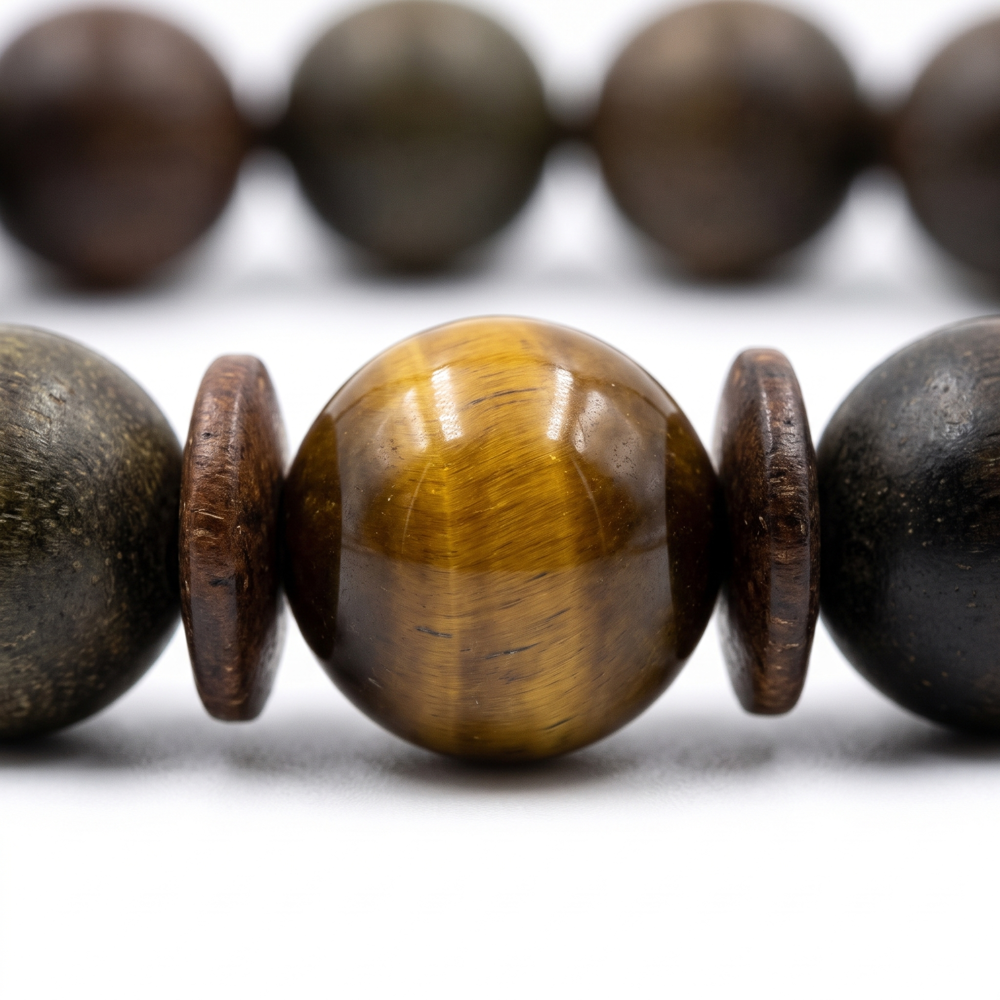 Houtu Bracelet – Aged Jinnanmu Wood with Natural Golden Brown Tiger's Eye Bead