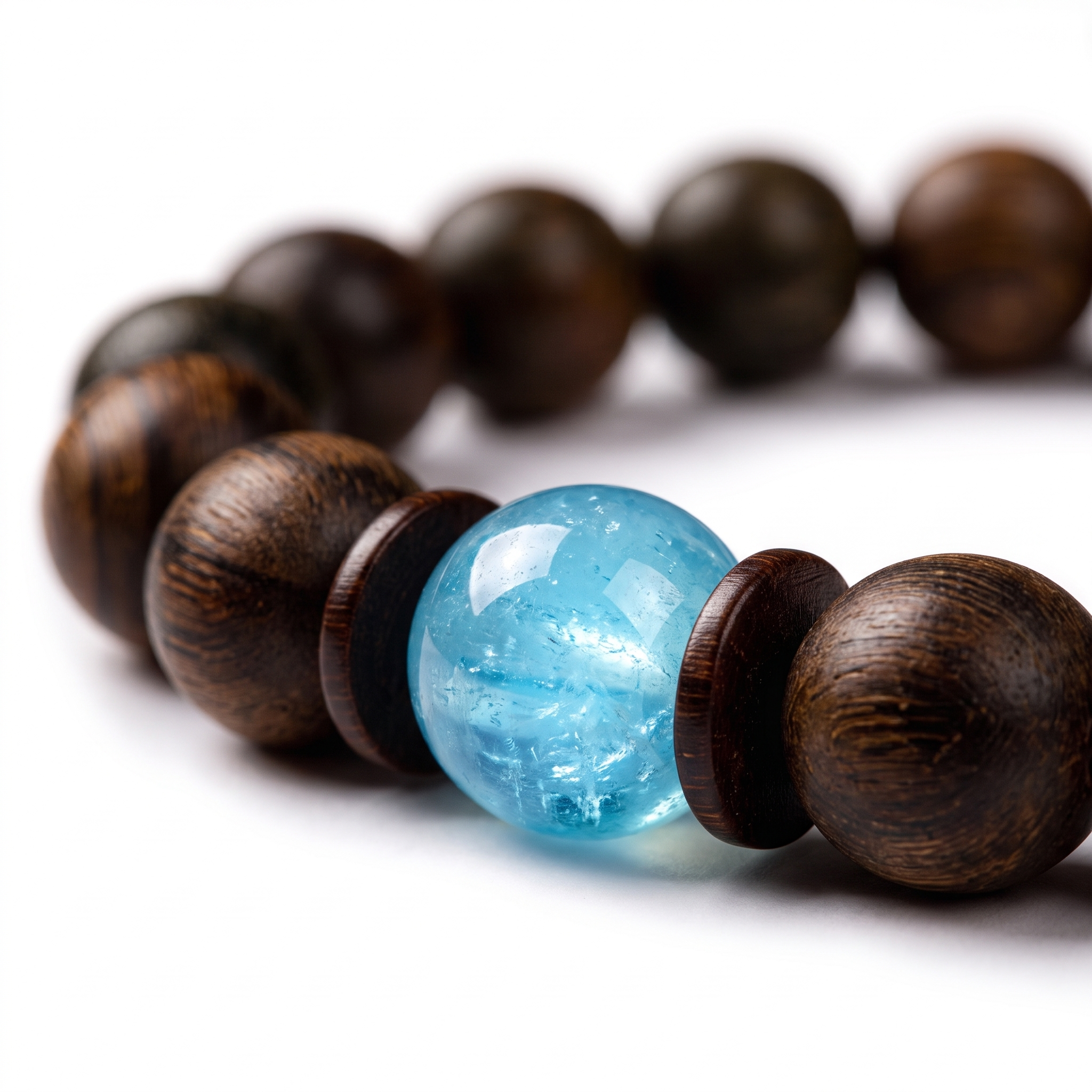 Xuanming Bracelet – Aged Jinnanmu Wood with Natural Translucent Nephrite Jade Bead