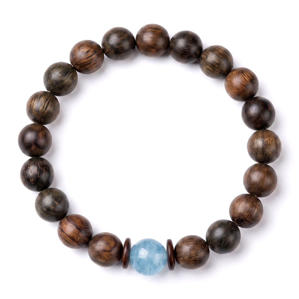 Xuanming Bracelet – Aged Jinnanmu Wood with Natural Translucent Nephrite Jade Bead