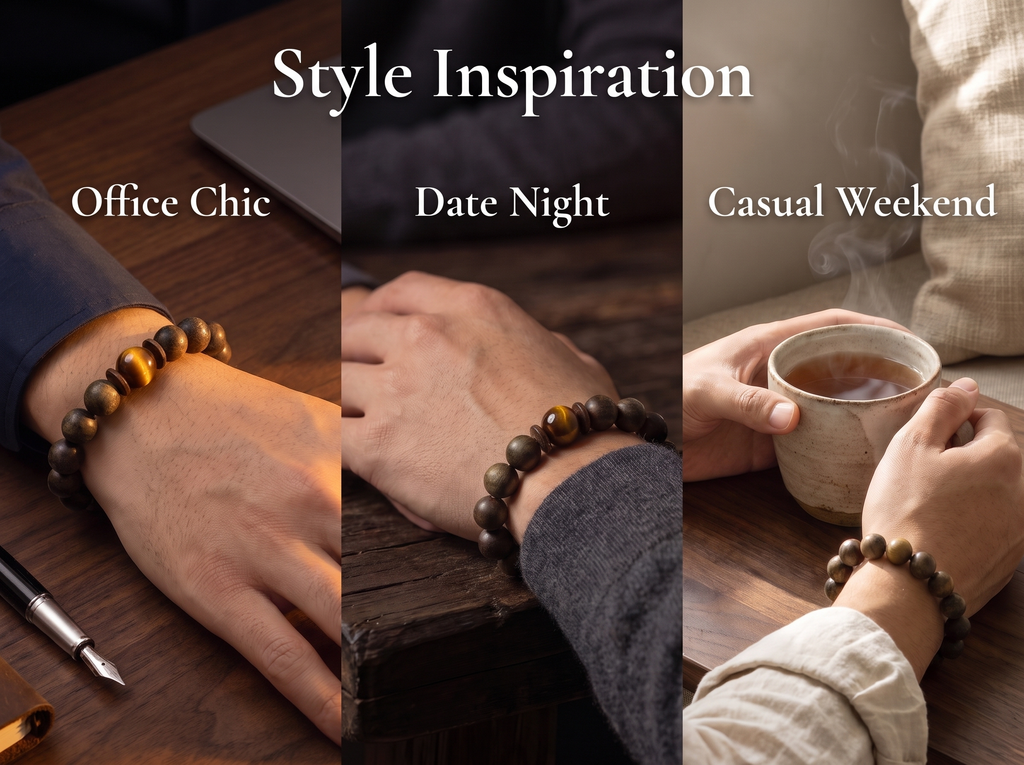 Houtu Bracelet – Aged Jinnanmu Wood with Natural Golden Brown Tiger's Eye Bead