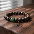 Goumang Bracelet – Aged Jinnanmu Wood with Natural Green Nephrite Jade Bead