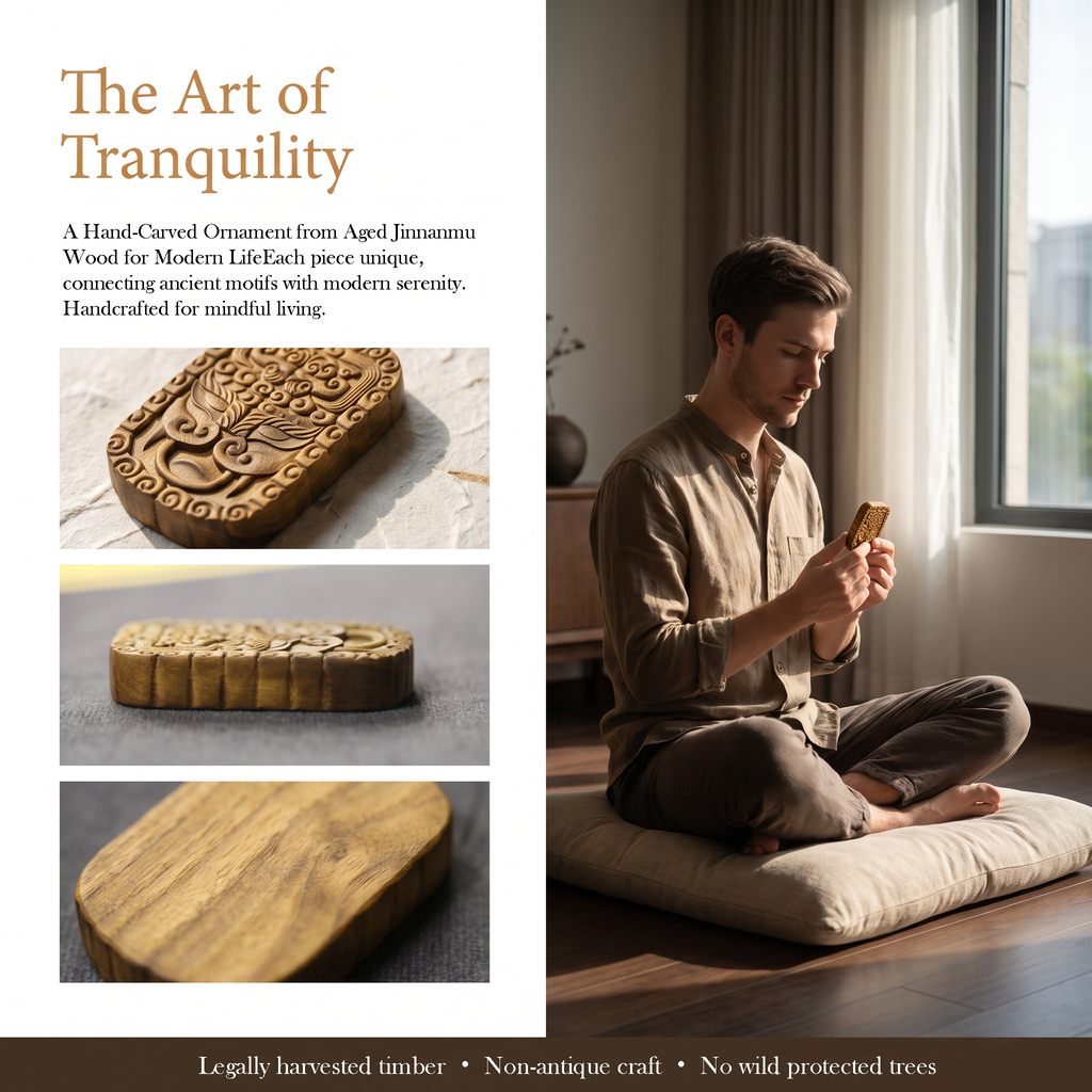 Jiao Tu Ornament – Hand-Carved Aged Jinnanmu Wood Decor Inspired by Chinese Mythology