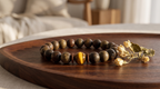 Houtu Bracelet – Aged Jinnanmu Wood with Natural Golden Brown Tiger's Eye Bead