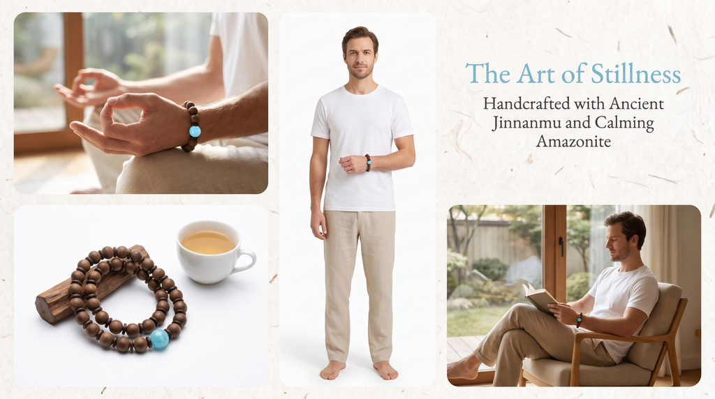 Xuanming Bracelet – Aged Jinnanmu Wood with Natural Translucent Nephrite Jade Bead