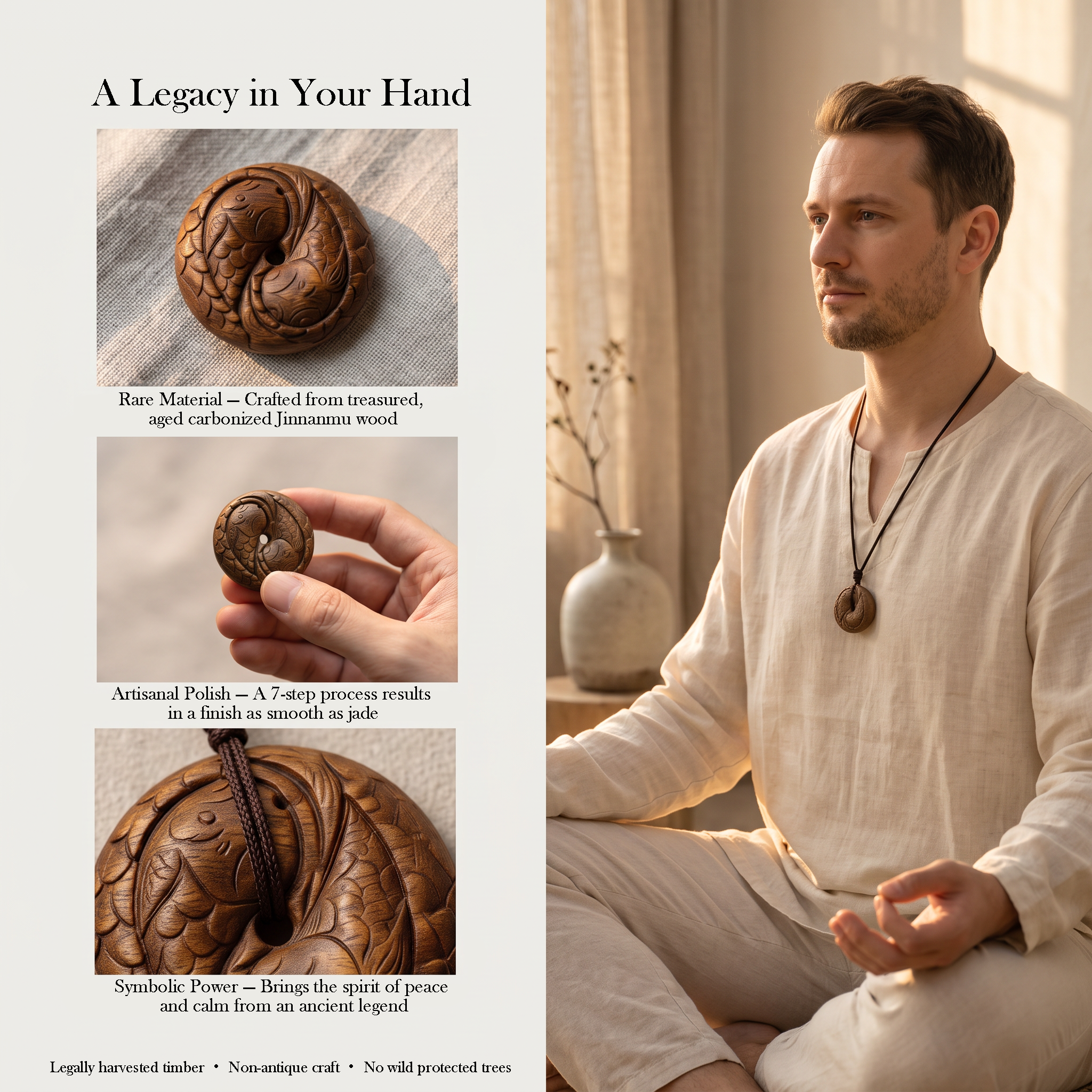 Wen Yao Pendant – Hand-Carved Aged Jinnanmu Wood Accessory Inspired by the Shan Hai Jing