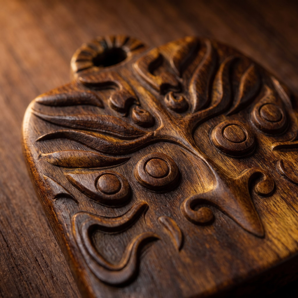 Chongming Bird Pendant – Hand-Carved Aged Jinnanmu Wood Design from Chinese Folklore