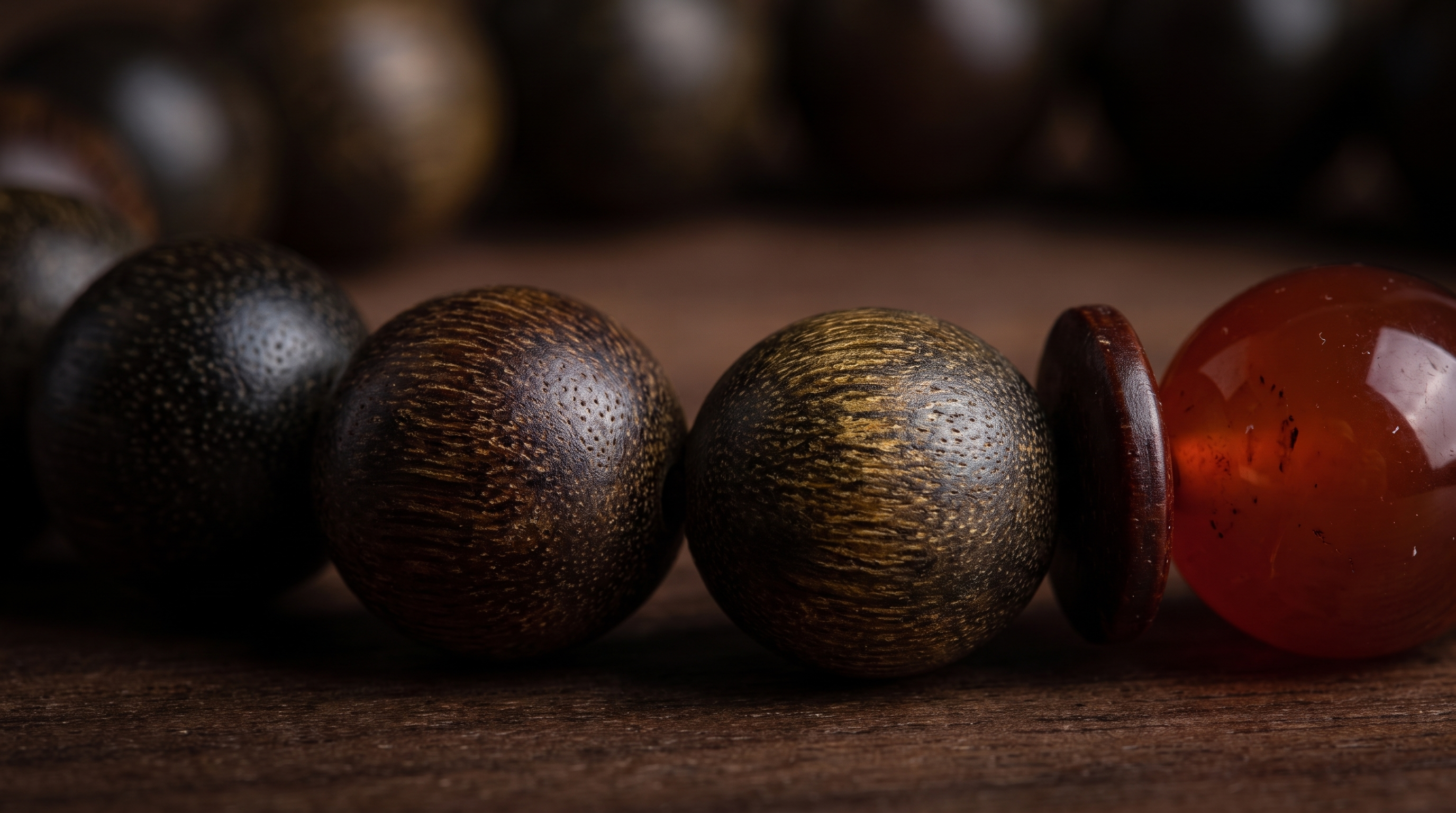 Zhurong Bracelet – Aged Jinnanmu Wood with Natural Red Nephrite Jade Bead