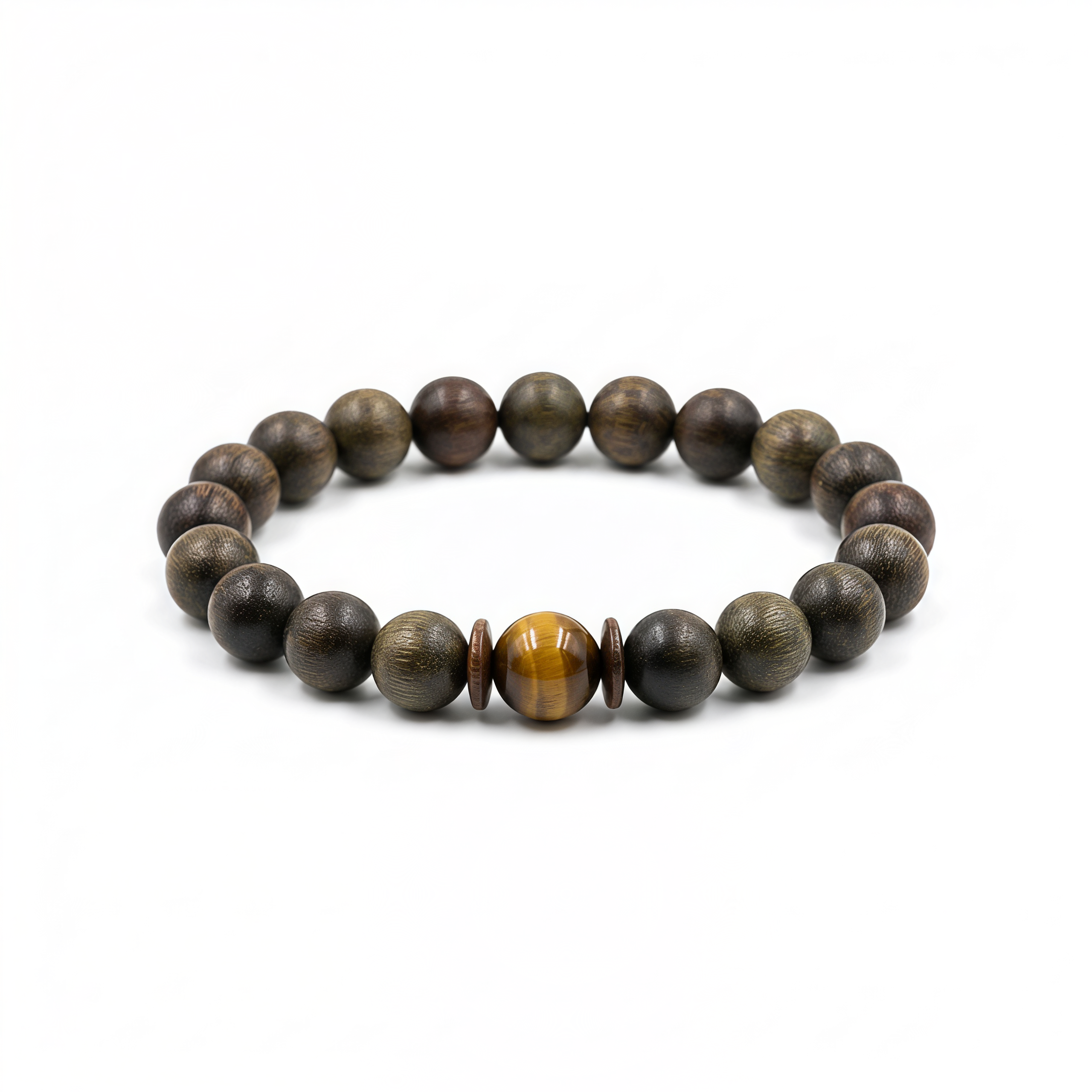 Houtu Bracelet – Aged Jinnanmu Wood with Natural Golden Brown Tiger's Eye Bead