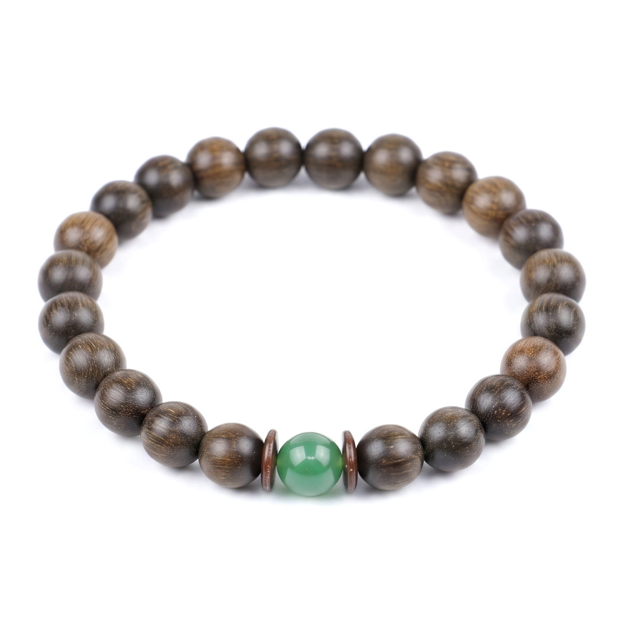 Goumang Bracelet – Aged Jinnanmu Wood with Natural Green Nephrite Jade Bead