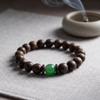 Goumang Bracelet – Aged Jinnanmu Wood with Natural Green Nephrite Jade Bead