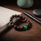 Goumang Bracelet – Aged Jinnanmu Wood with Natural Green Nephrite Jade Bead