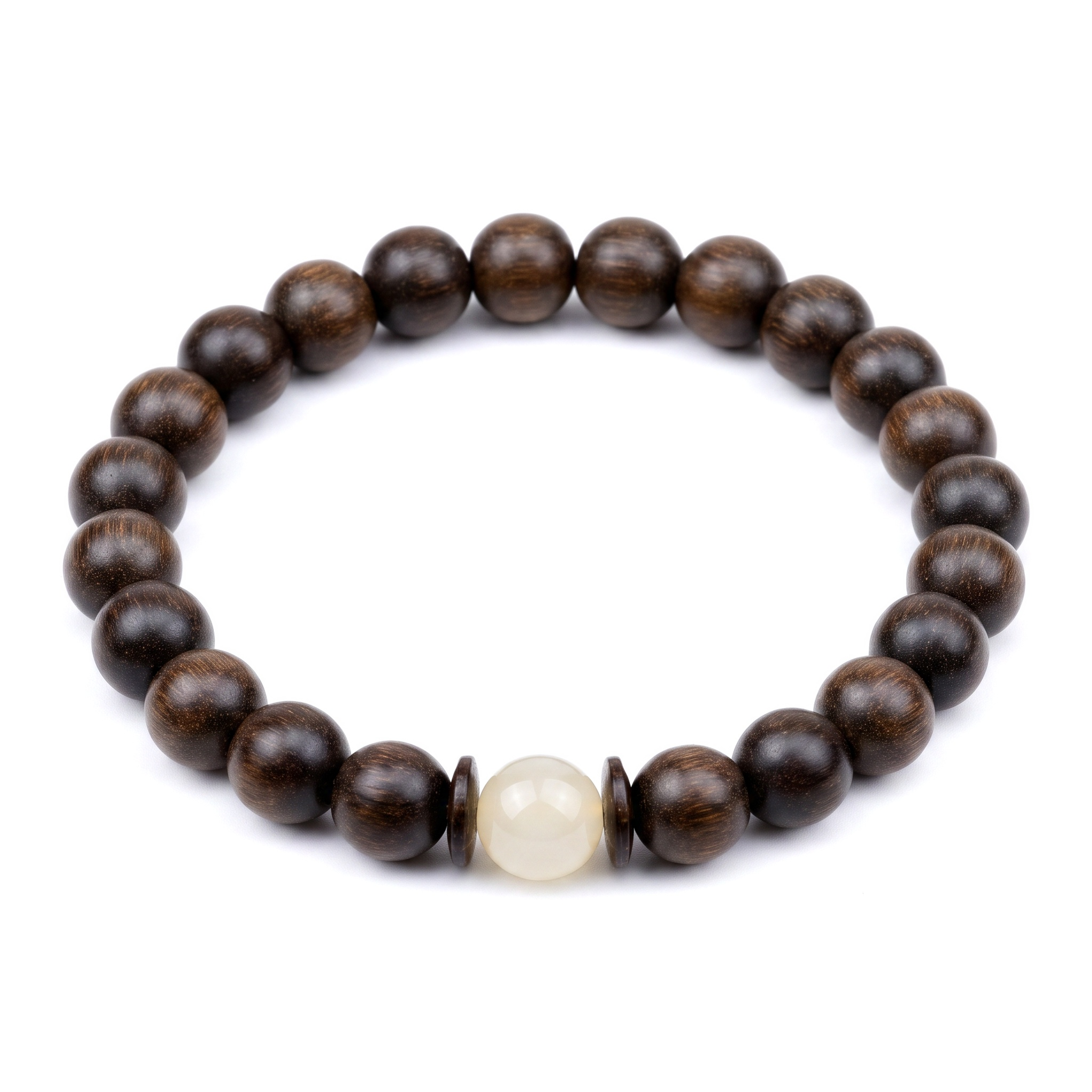Rushou Bracelet – Aged Jinnanmu Wood with Natural White Nephrite Jade Bead