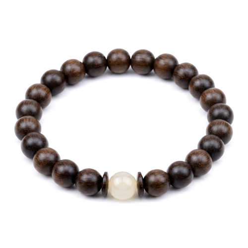 Rushou Bracelet – Aged Jinnanmu Wood with Natural White Nephrite Jade Bead