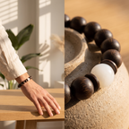 Rushou Bracelet – Aged Jinnanmu Wood with Natural White Nephrite Jade Bead