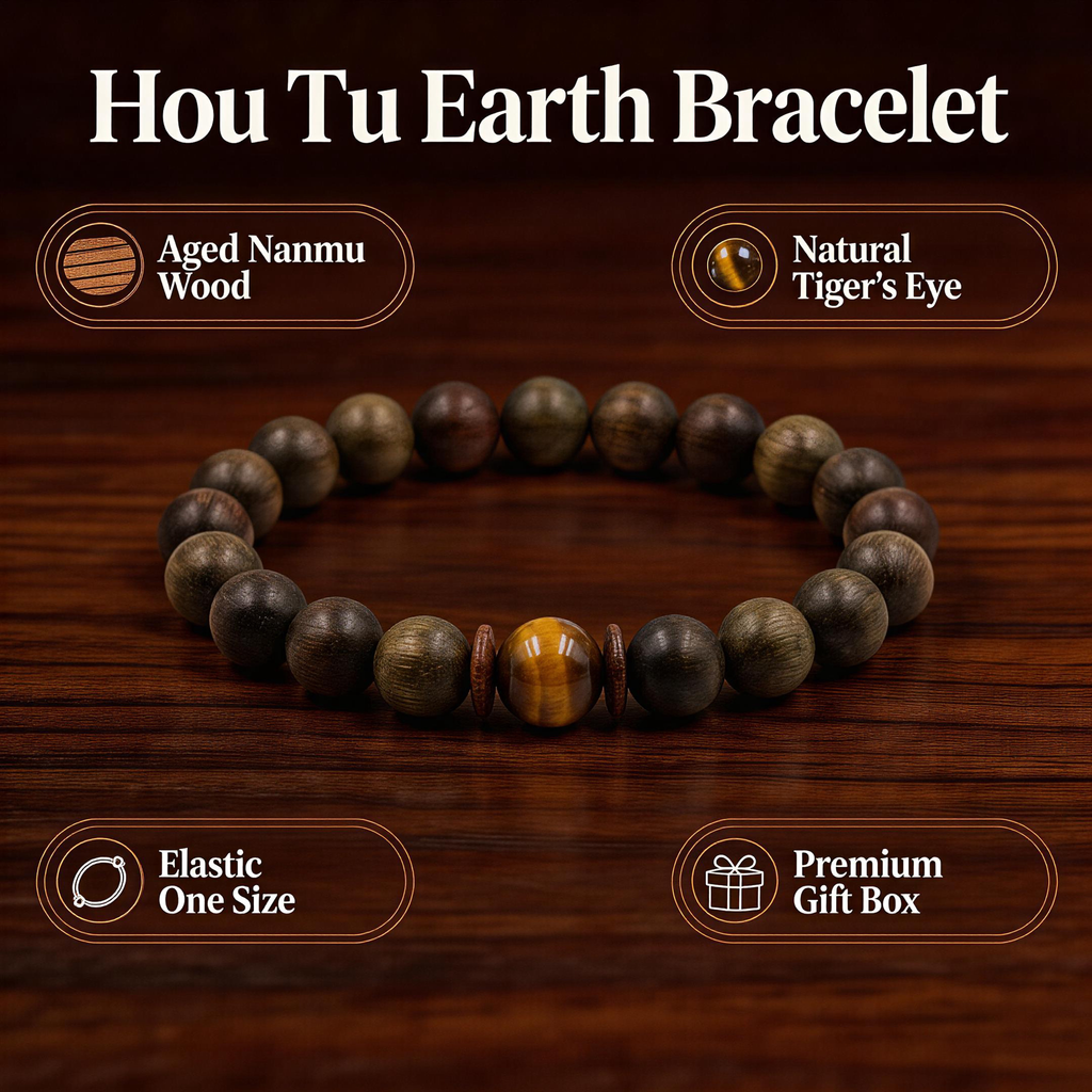 Houtu Bracelet – Aged Jinnanmu Wood with Natural Golden Brown Tiger's Eye Bead