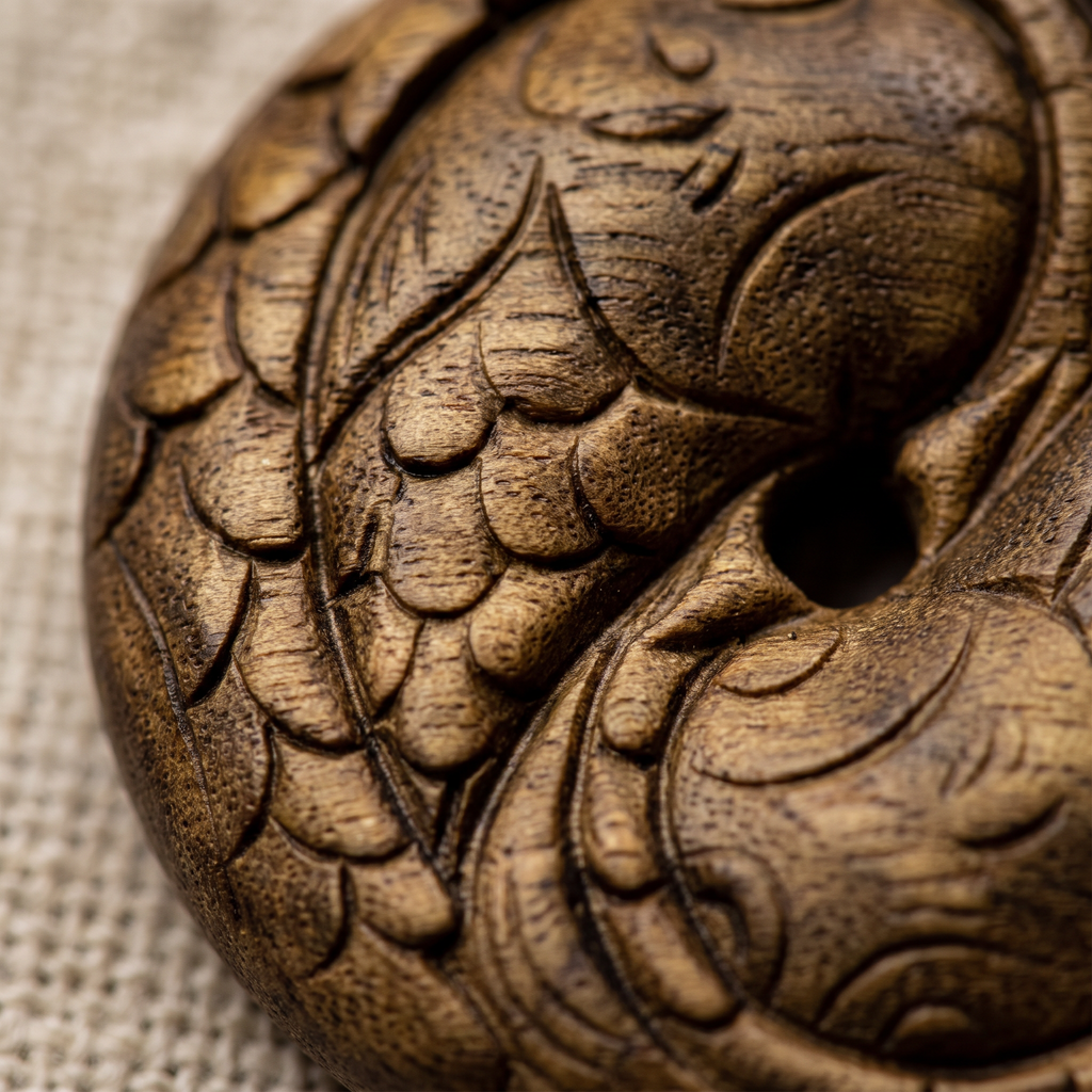 Wen Yao Pendant – Hand-Carved Aged Jinnanmu Wood Accessory Inspired by the Shan Hai Jing